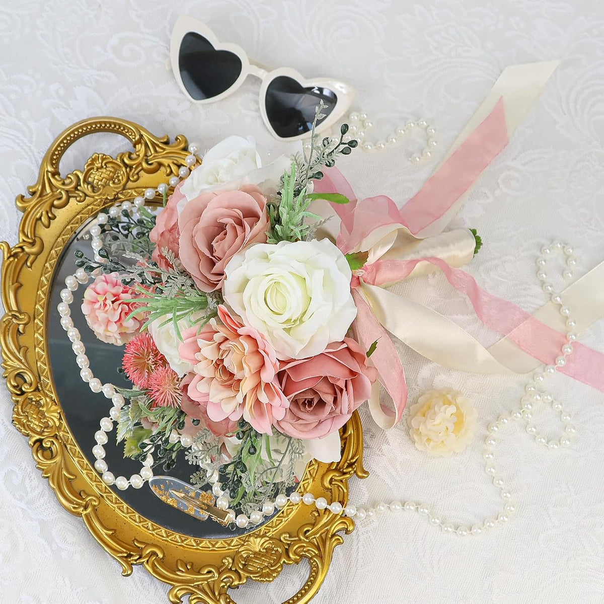 SEMONONIA Ramos de boda para novia, dama de honor, 8.5 pulgadas, ro...