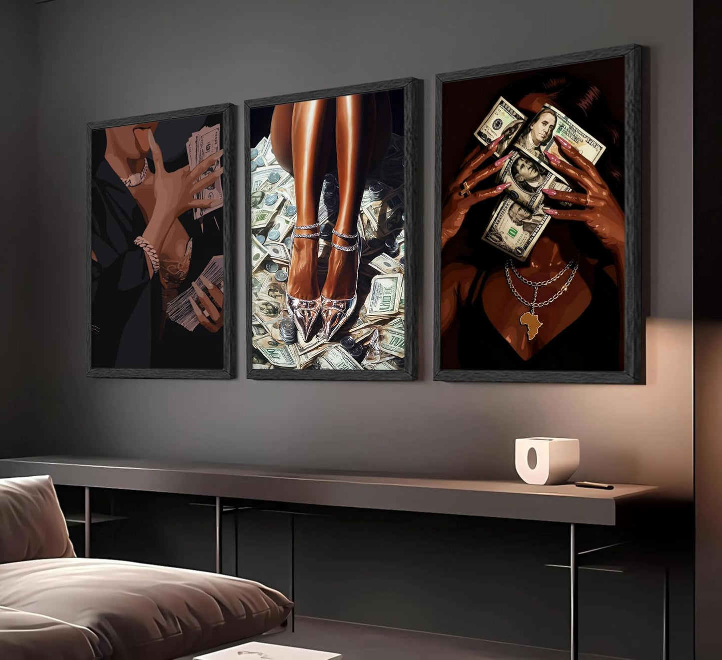 Arte de pared con marco de madera para mujer afroamericana, decorac...