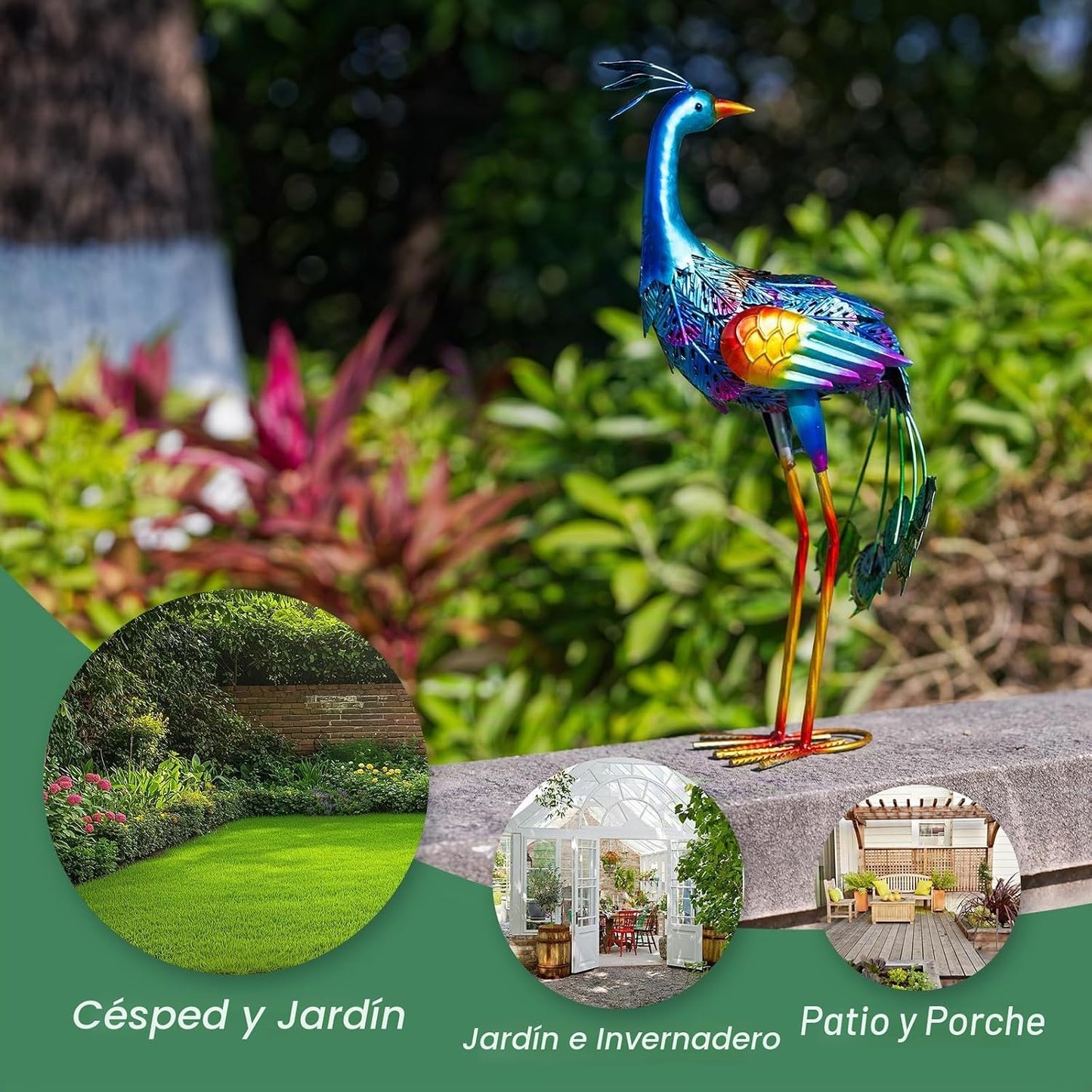 dreamskip Decoración de jardín de pavo real de metal, estatua al ai...