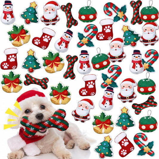Soulchen Juego de 40 juguetes navideños para perros, juguetes chirr...