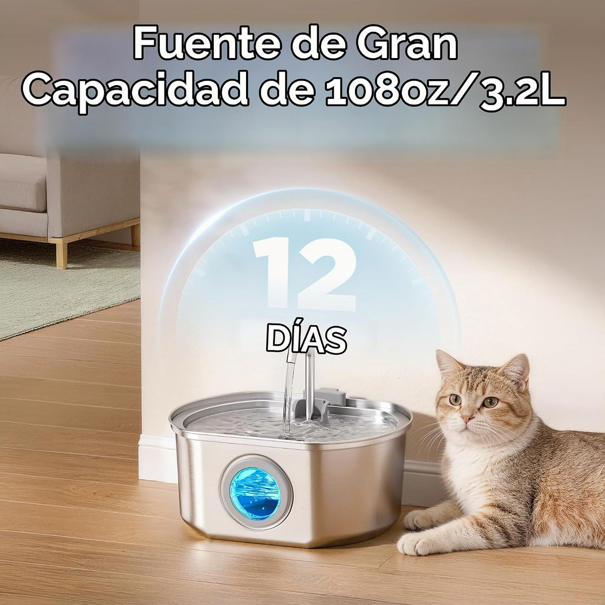 Fuente de agua para gatos de acero inoxidable: fuente de gato de 10...