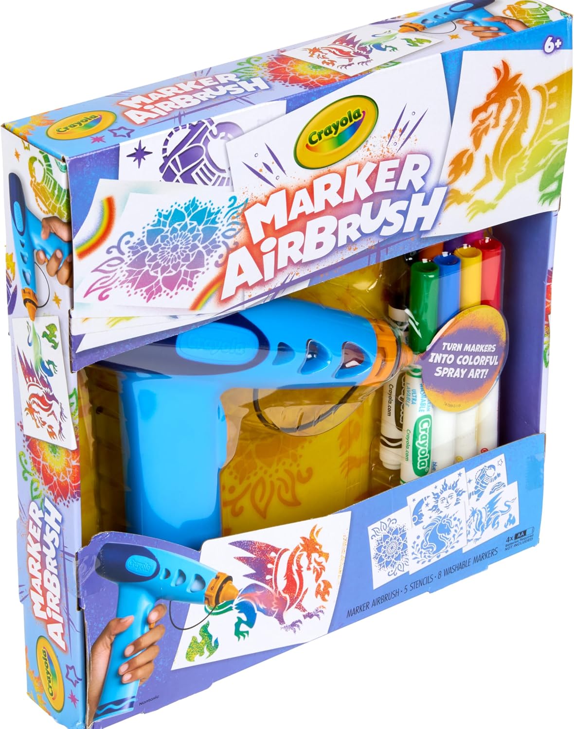Crayola Kit de arte en aerosol con aerógrafo, 8 marcadores lavables...