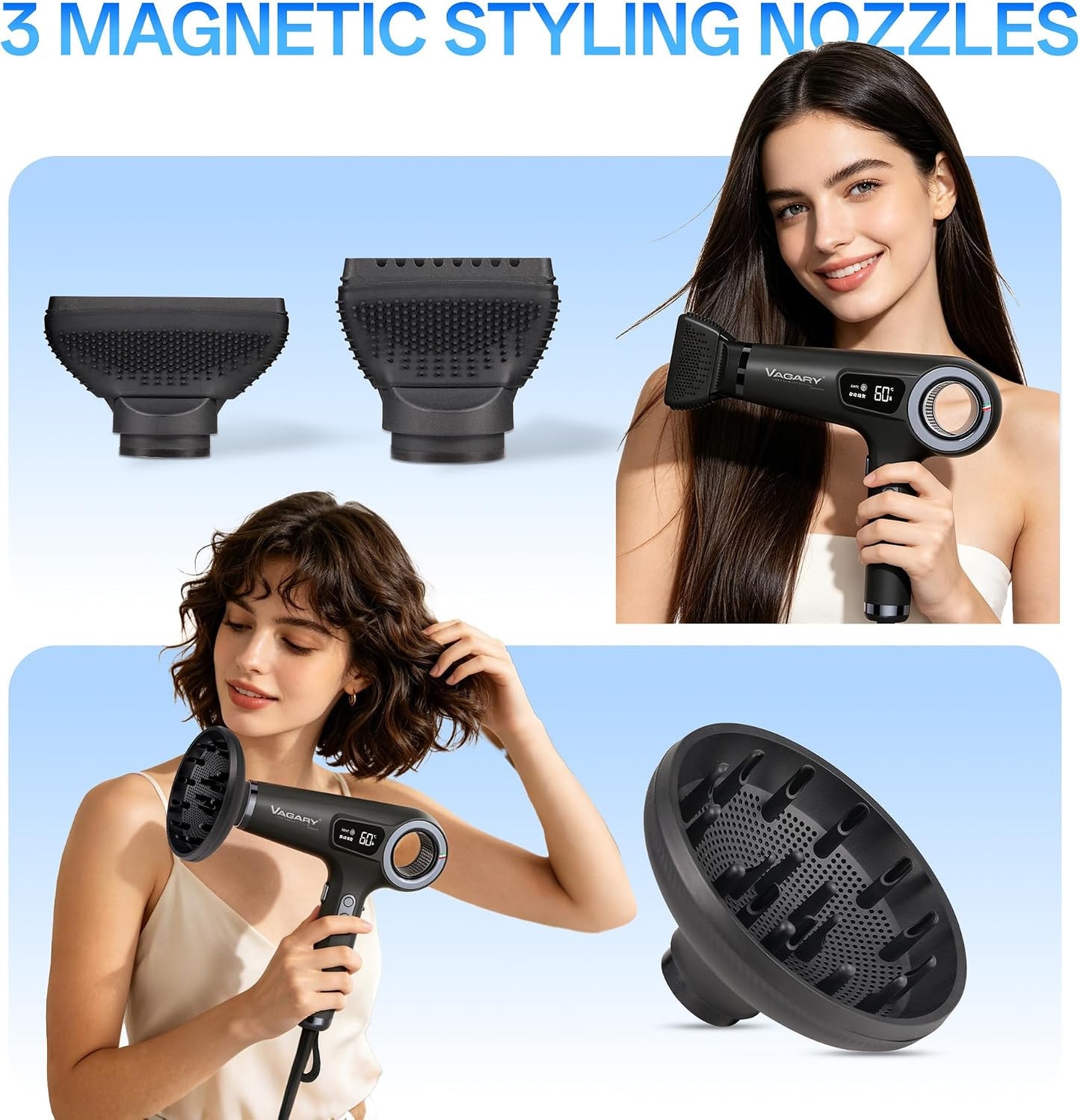 VAGARY Secador de pelo iónico de alta velocidad con difusor, 110000...