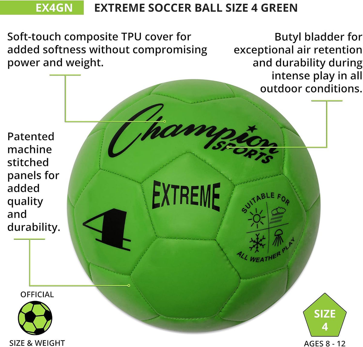 Champion Sports Extreme Series - Balón de fútbol \u2013 Tamaños 3,...