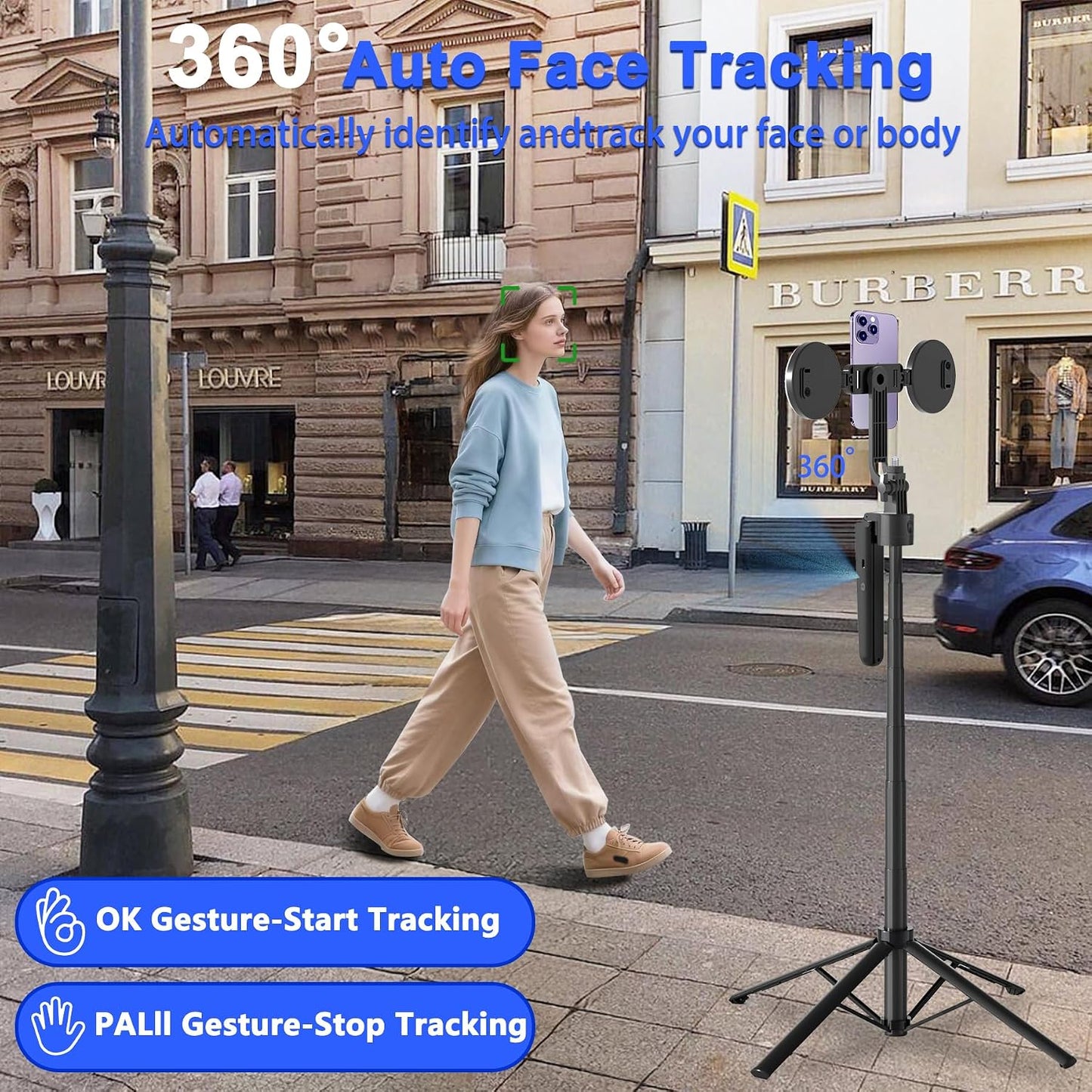 Trípode de seguimiento facial automático para iPhone con luz, palo...