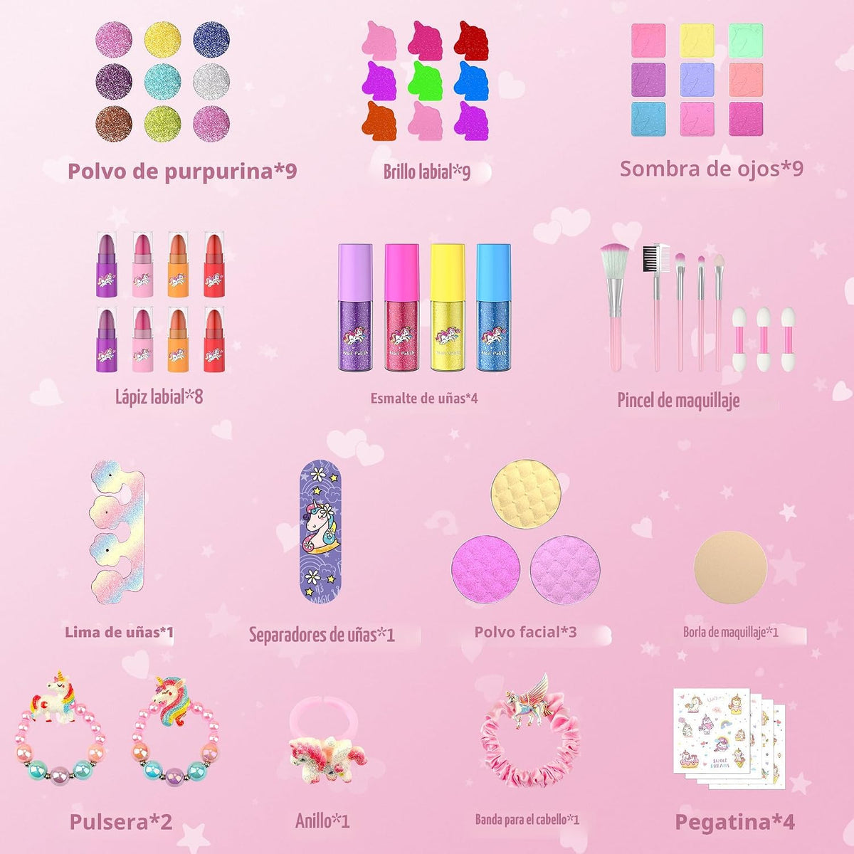 Juego de 63 piezas de maquillaje para niñas, kit de maquillaje cosm...