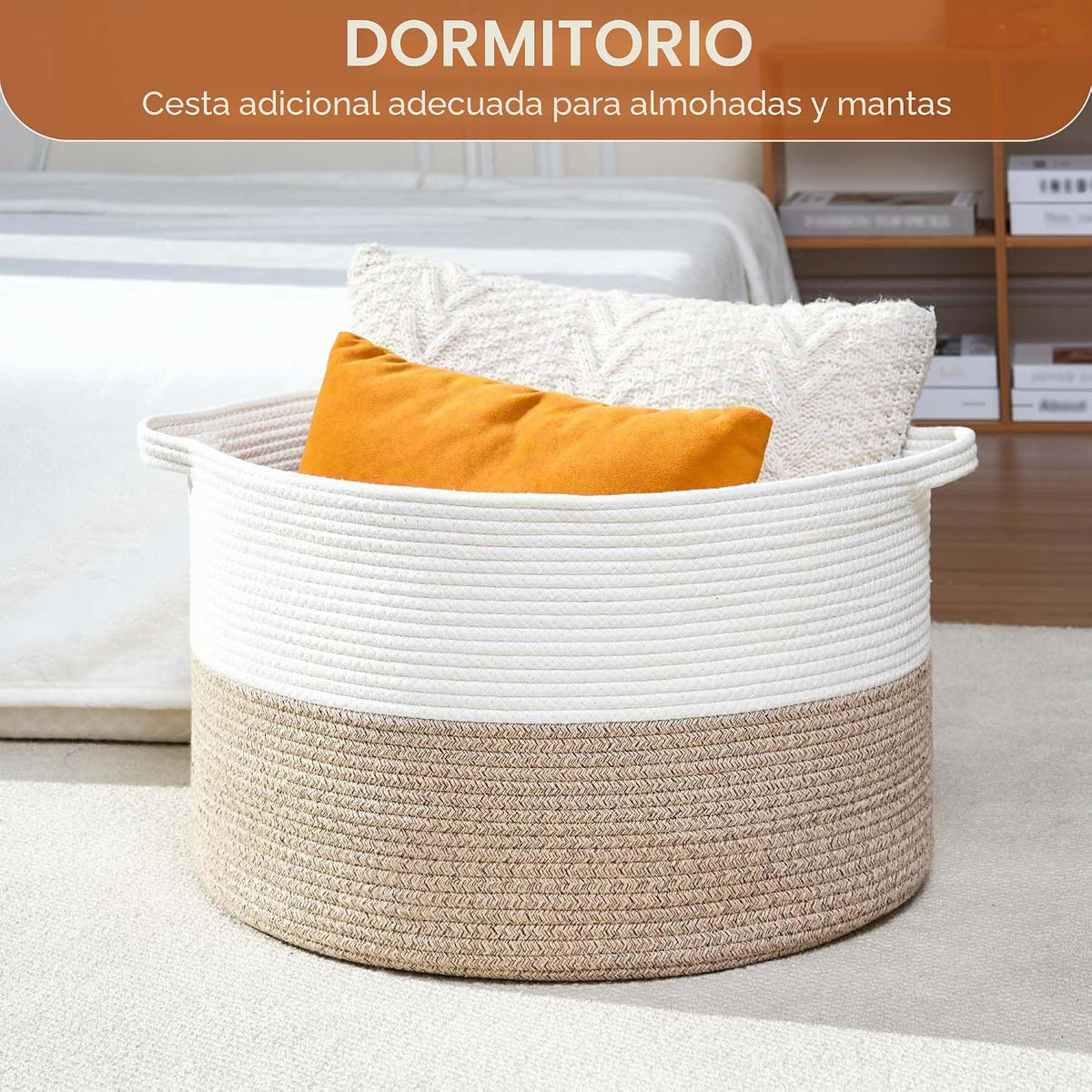 Cesta plegable para la ropa sucia con asa plegable, cuerda de algod...