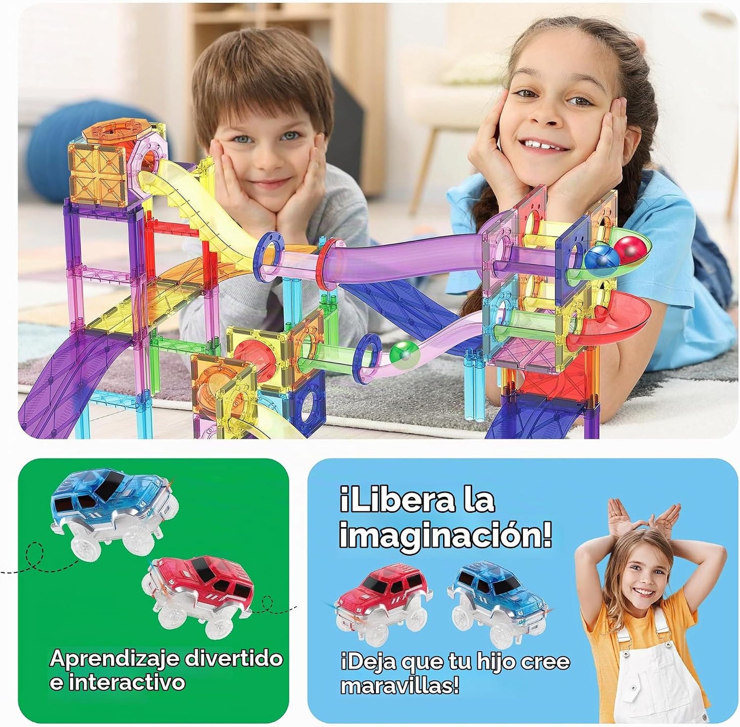 PicassoTiles Juego de 121 azulejos magnéticos de pista de carreras...