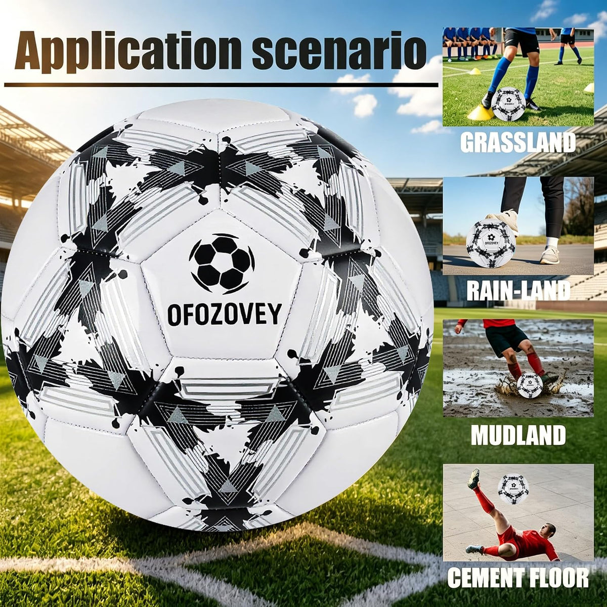 OFOZOVEY Balón de fútbol tamaño 3, 4, 5, paquete de dos, fútbol clá...
