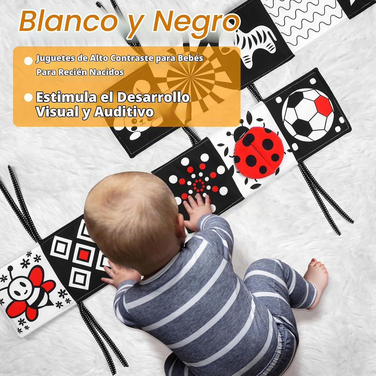 AJsupojouet Libro de bebé recién nacido en blanco y negro de alto c...