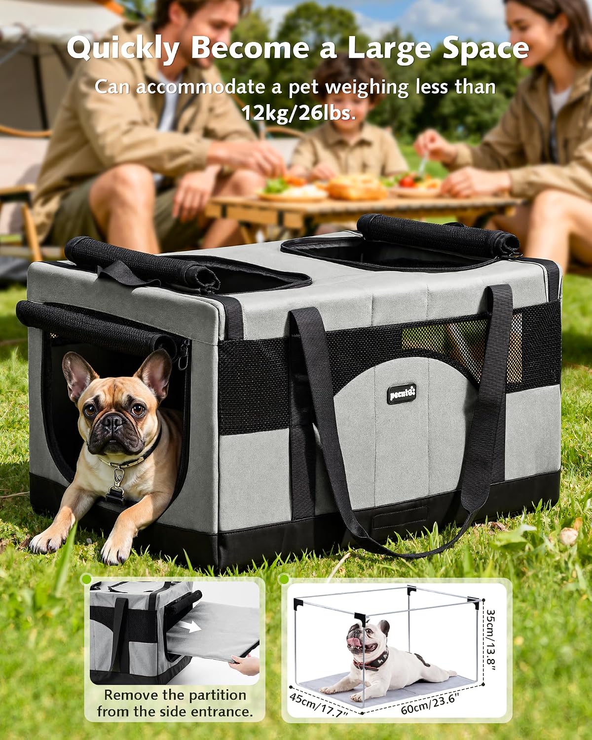 Pecute Transportador grande para gatos, suave doble jaula para masc...