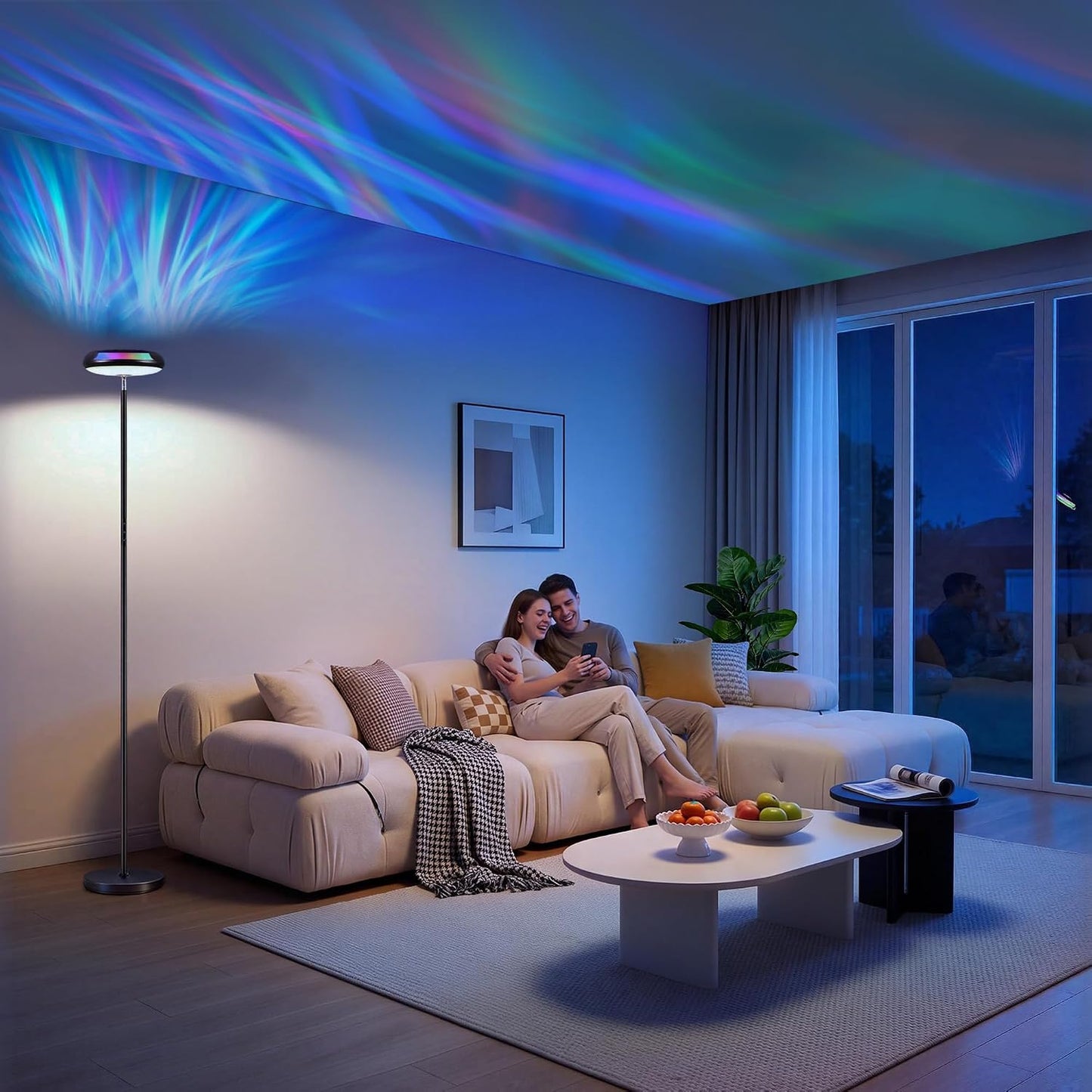 SIBRILLE Lámpara de pie Uplighter con proyector RGB ondulado, 3 en...