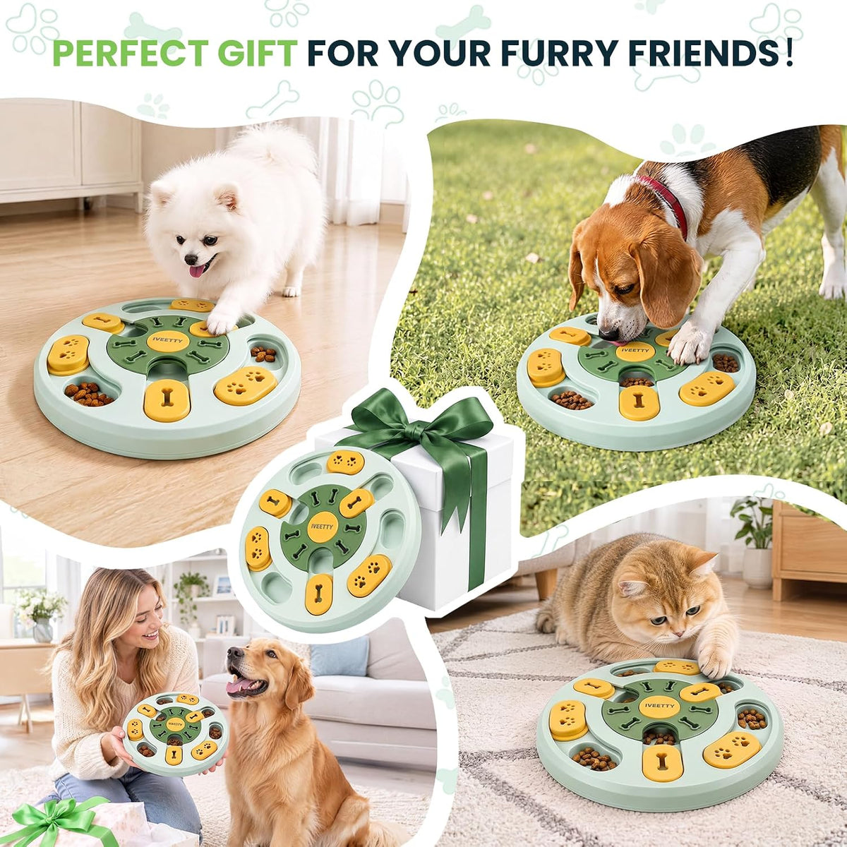 IVEETTY Juguete rompecabezas para perros, juguetes interactivos par...