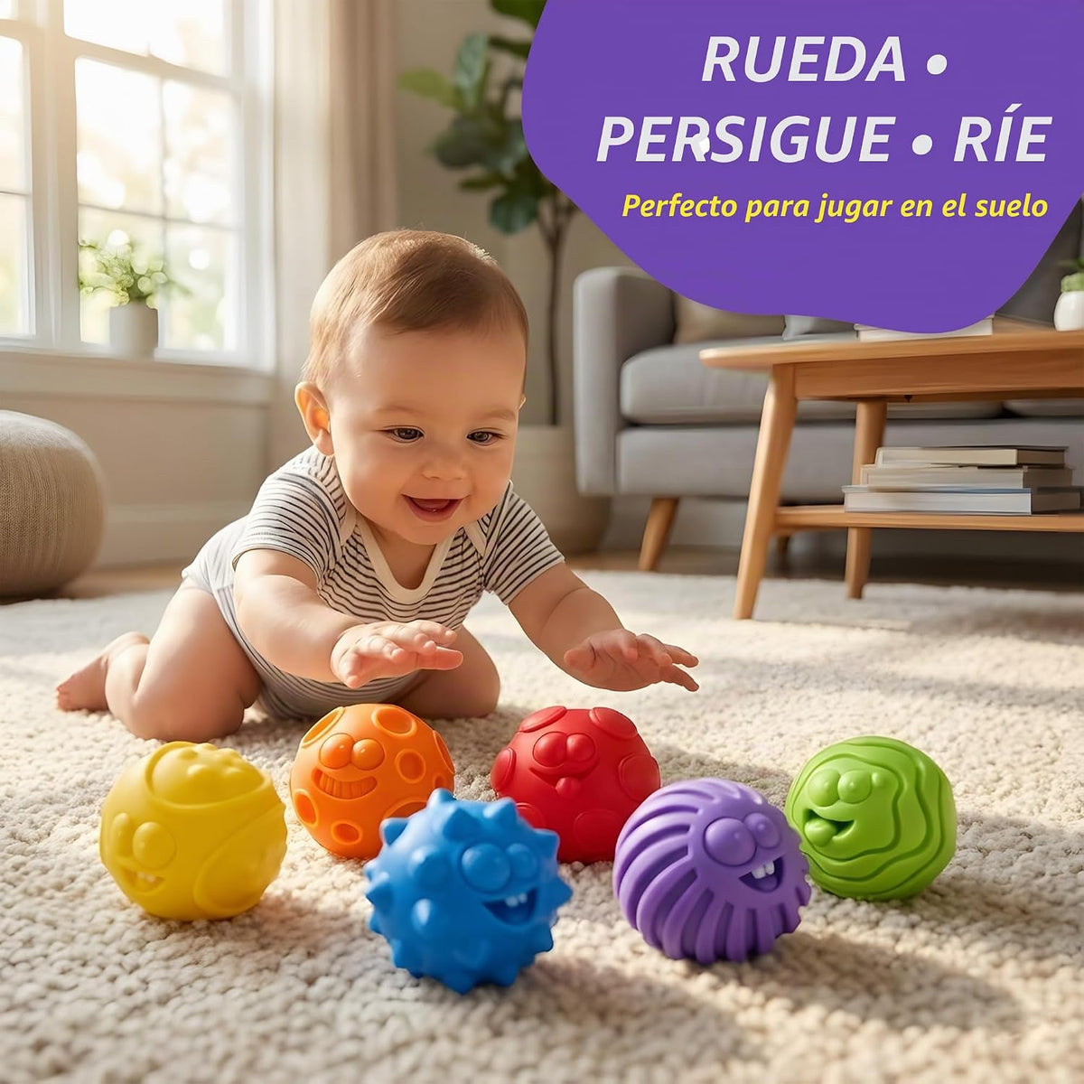 ROHSCE Bolas sensoriales para bebés de 6 a 12 meses, 6 juguetes tex...