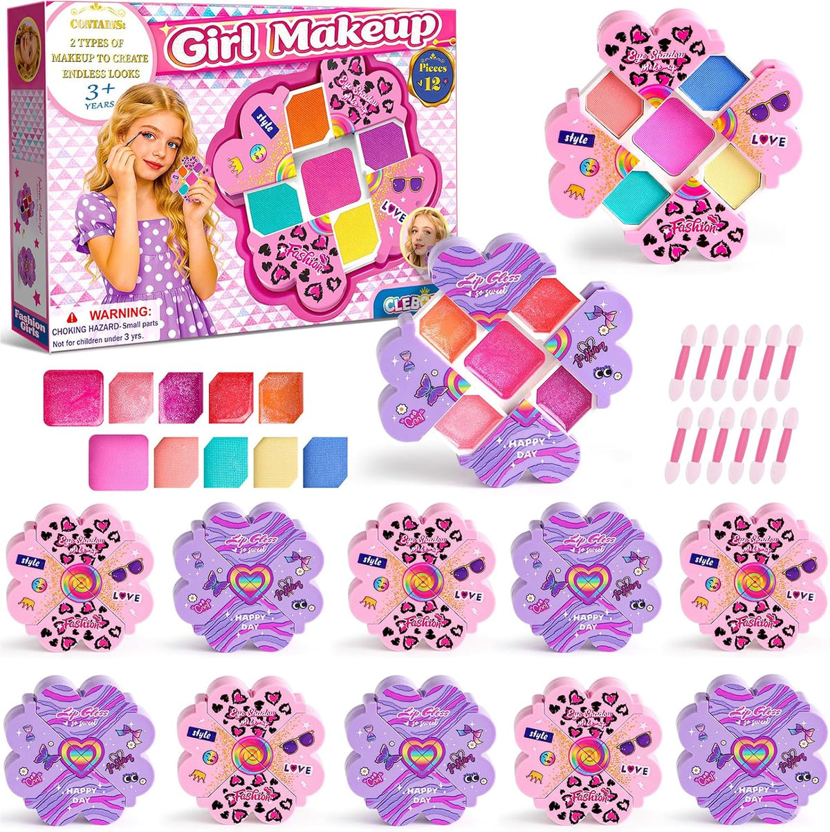 Cleboen Kit de maquillaje para niños para niñas, 12 piezas, juego d...