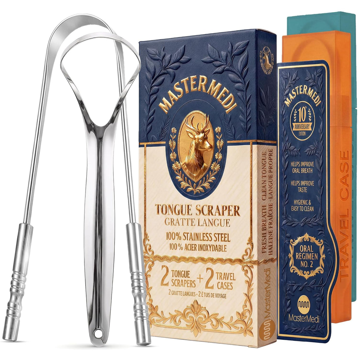 MasterMedi - Raspador de lengua para adultos de 100% acero inoxidab...