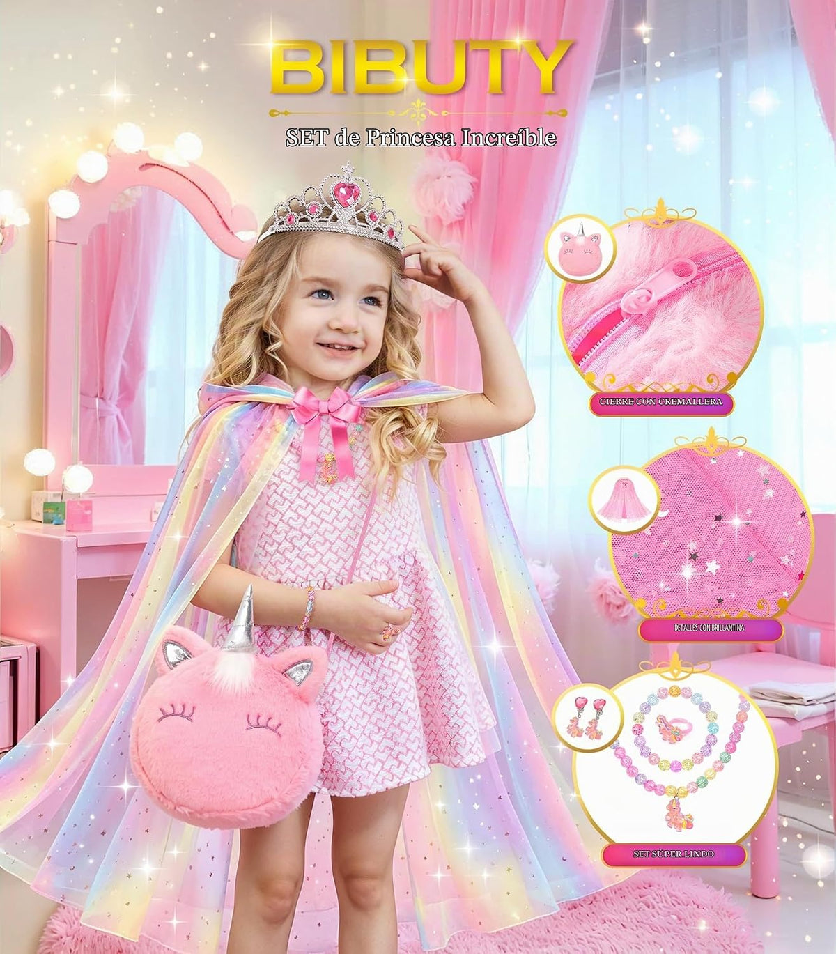 Kit de maquillaje para niñas BIBUTY, juguetes de princesa, maquilla...