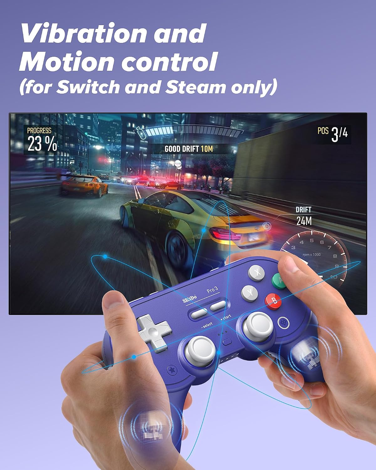 Controlador Bluetooth 8Bitdo Pro 3 con joysticks TMR (púrpura) | Bo...