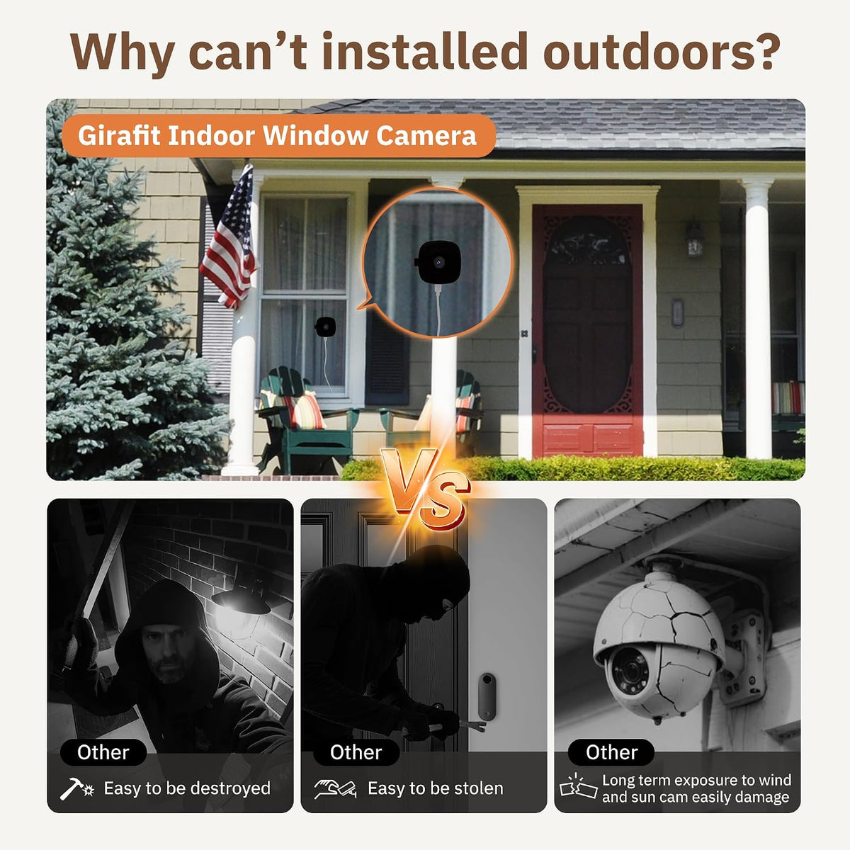 Girafit Cámara de ventana de 3 MP 2K, cámaras de interior WiFi de 2...