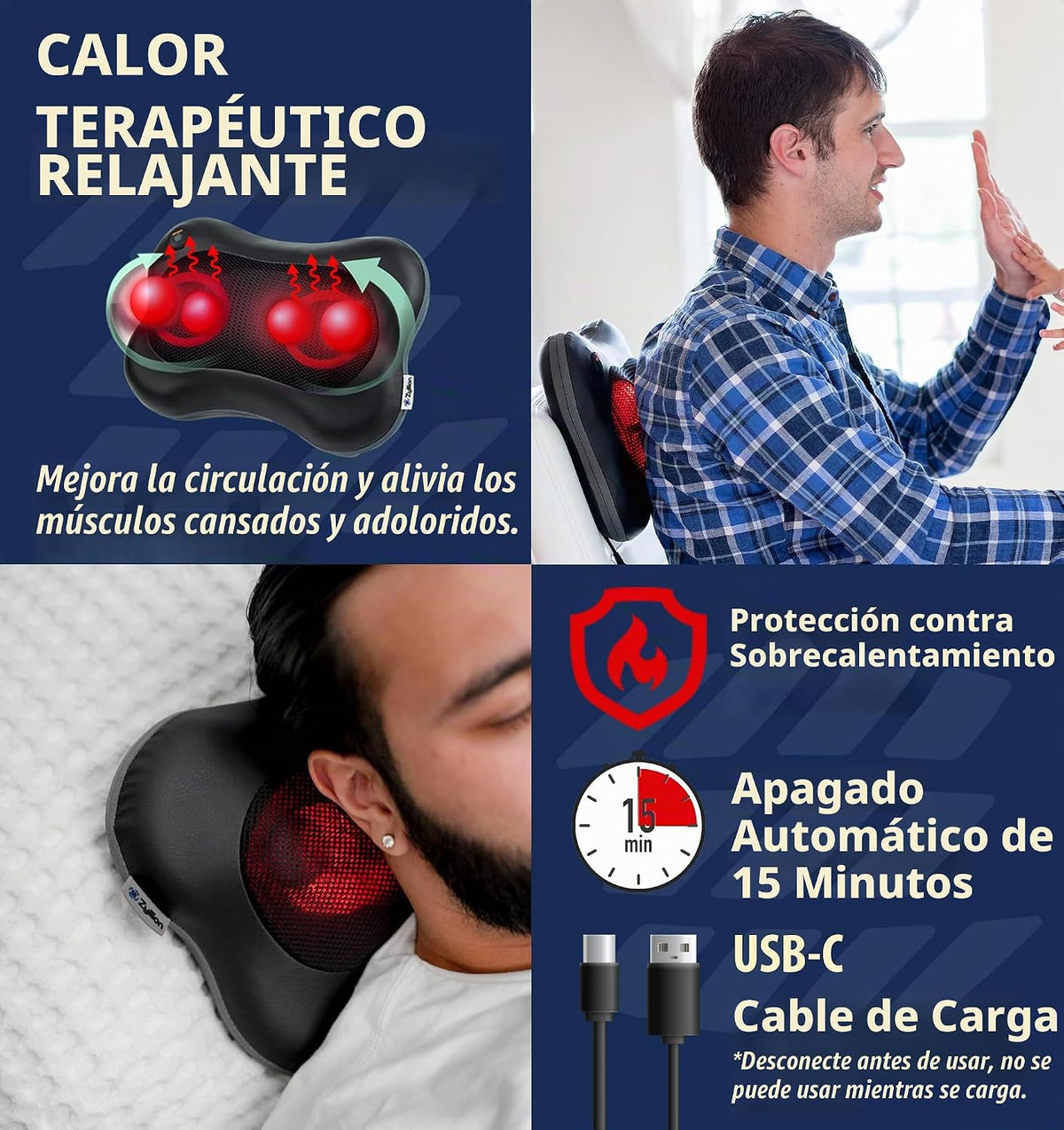 Zyllion ZMA-34RB Masajeador de espalda y cuello con calor para aliv...