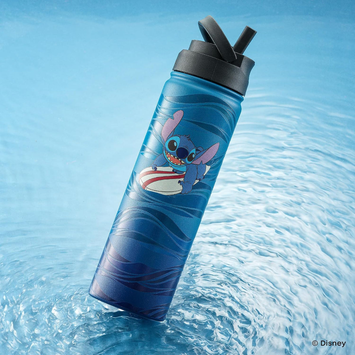 JoyJolt Disney Stitch Surf's Up - Botella de agua de acero inox...