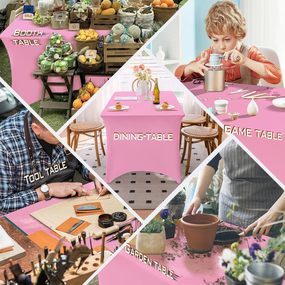 Famstar Paño de Mesa Rosa de 4 Pies de Elastano, Paño de Mesa Ajust...