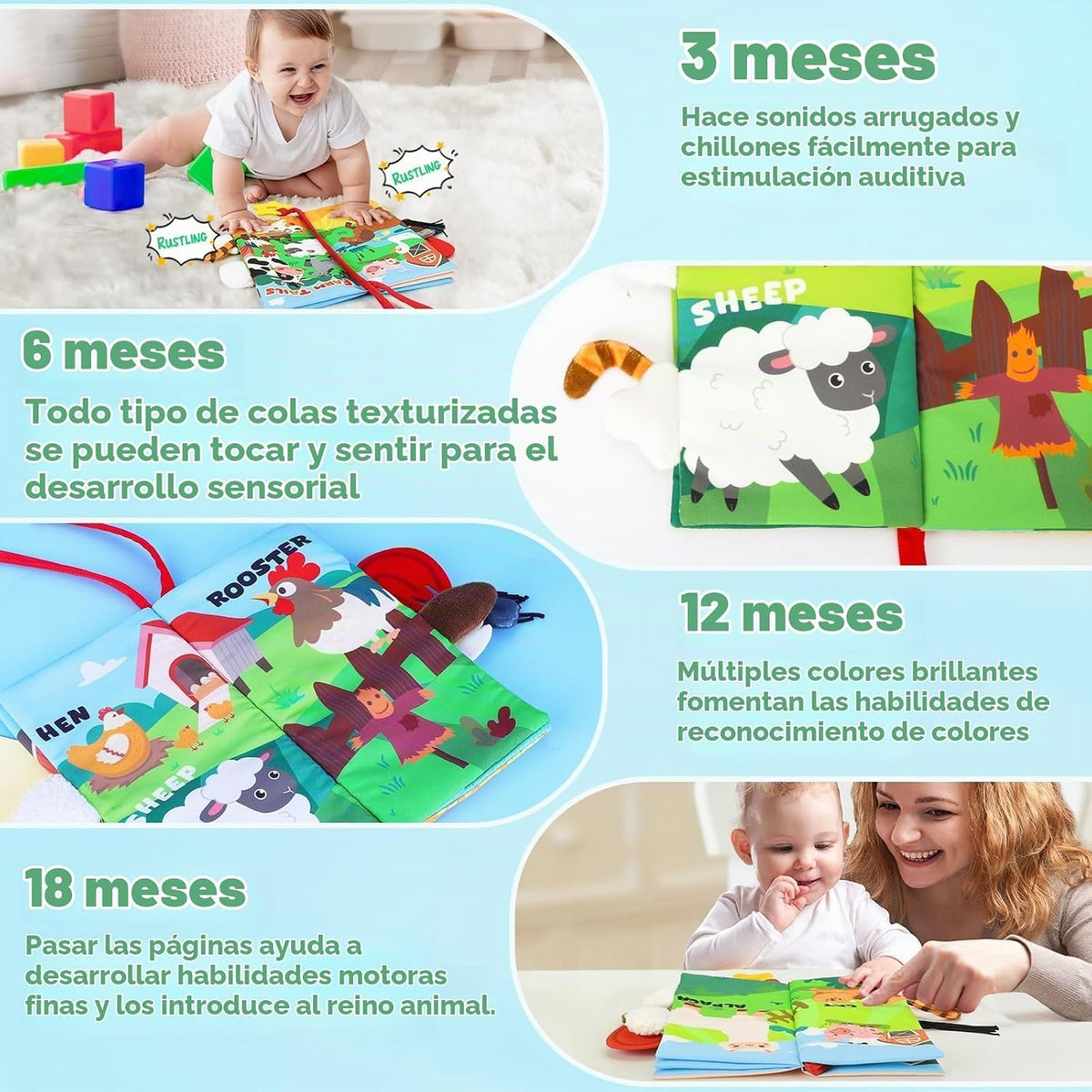BBWOO Libro suave para bebé, juguete para bebés, regalo de ducha pa...