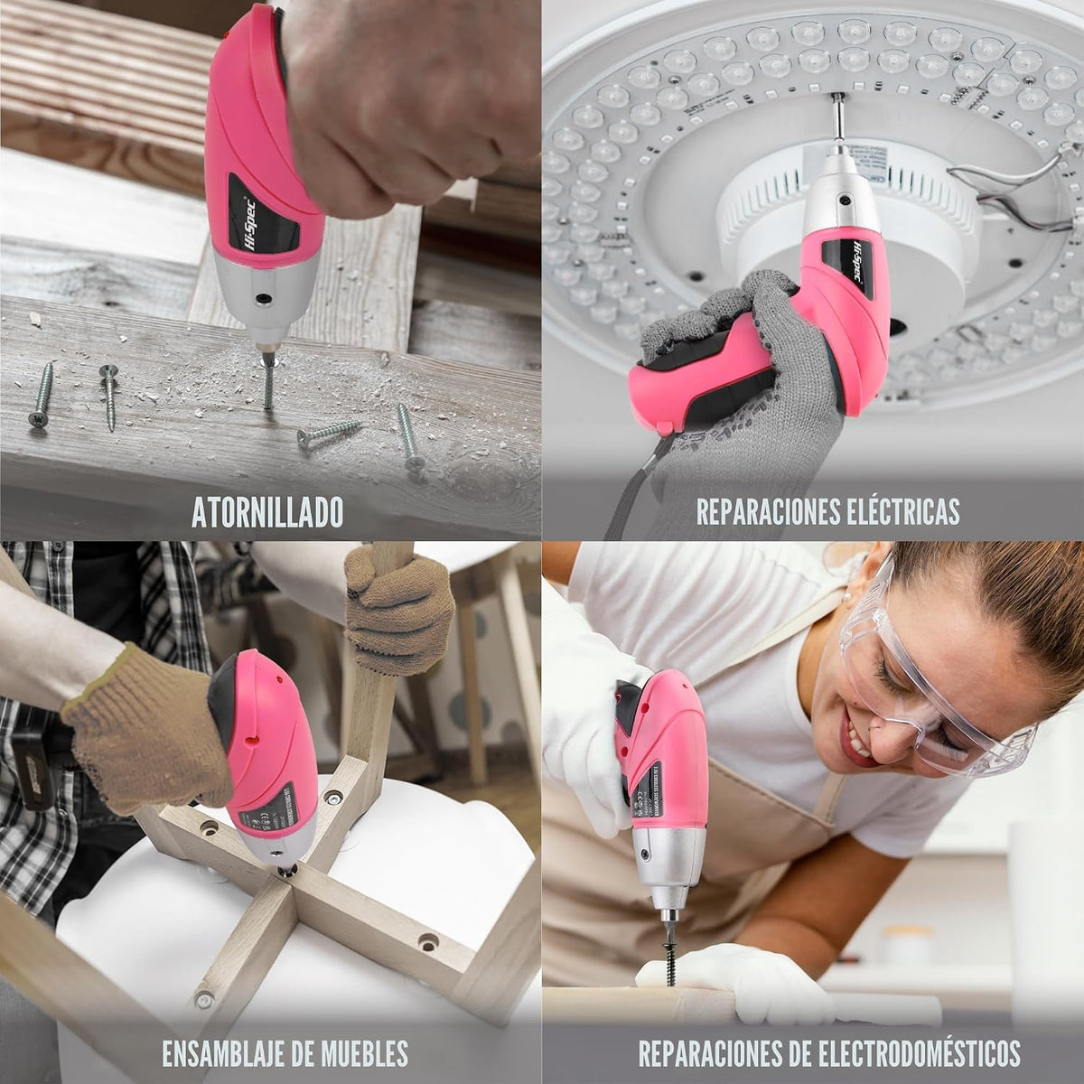 Hi-Spec Destornillador eléctrico 27pc 3.6V rosa USB pequeño juego d...
