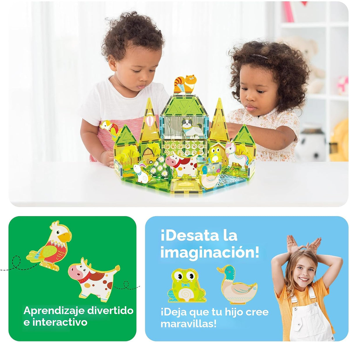 PicassoTiles Juego de 26 azulejos magnéticos, juego de granja de ot...