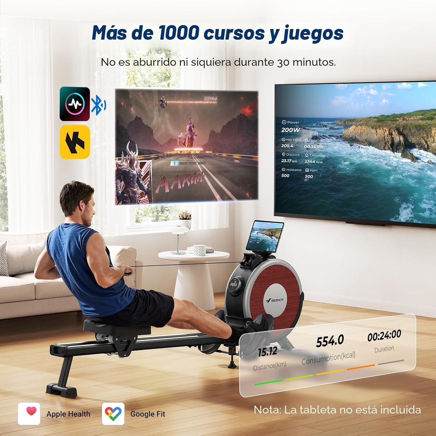 Máquina de remo magnética Merach Q1S para interiores, riel deslizan...