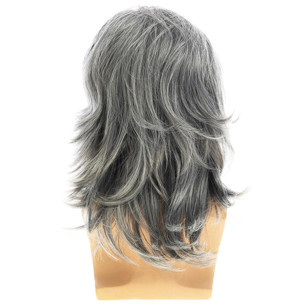 Baruisi Peluca para hombre, color gris, larga, recta, sintética, re...