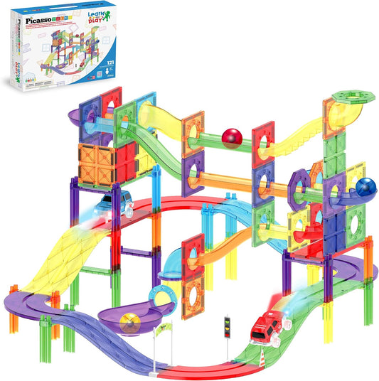 PicassoTiles Juego de 121 azulejos magnéticos de pista de carreras...