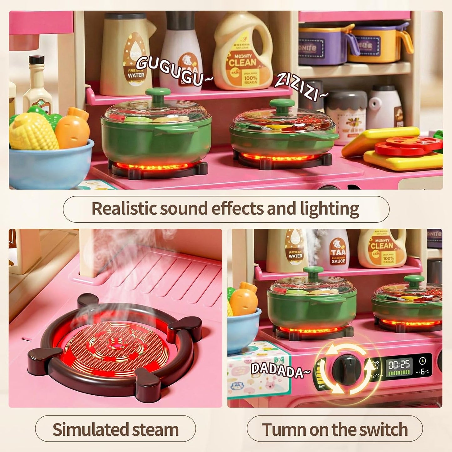 Juego de cocina para niños de 33.8 pulgadas con sonido y luz, estuf...