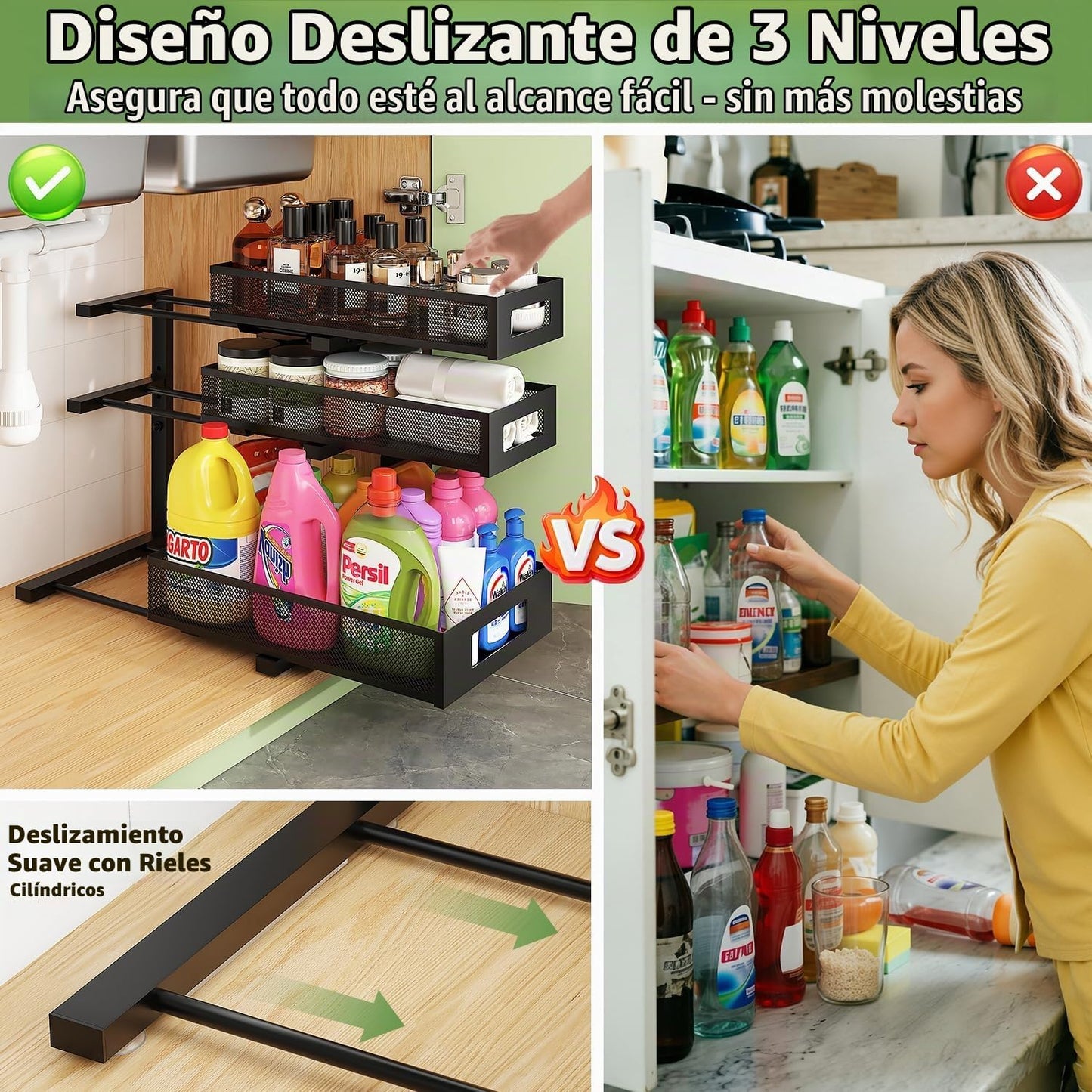 Organizador de 3 niveles para debajo del fregadero, paquete de 2 es...