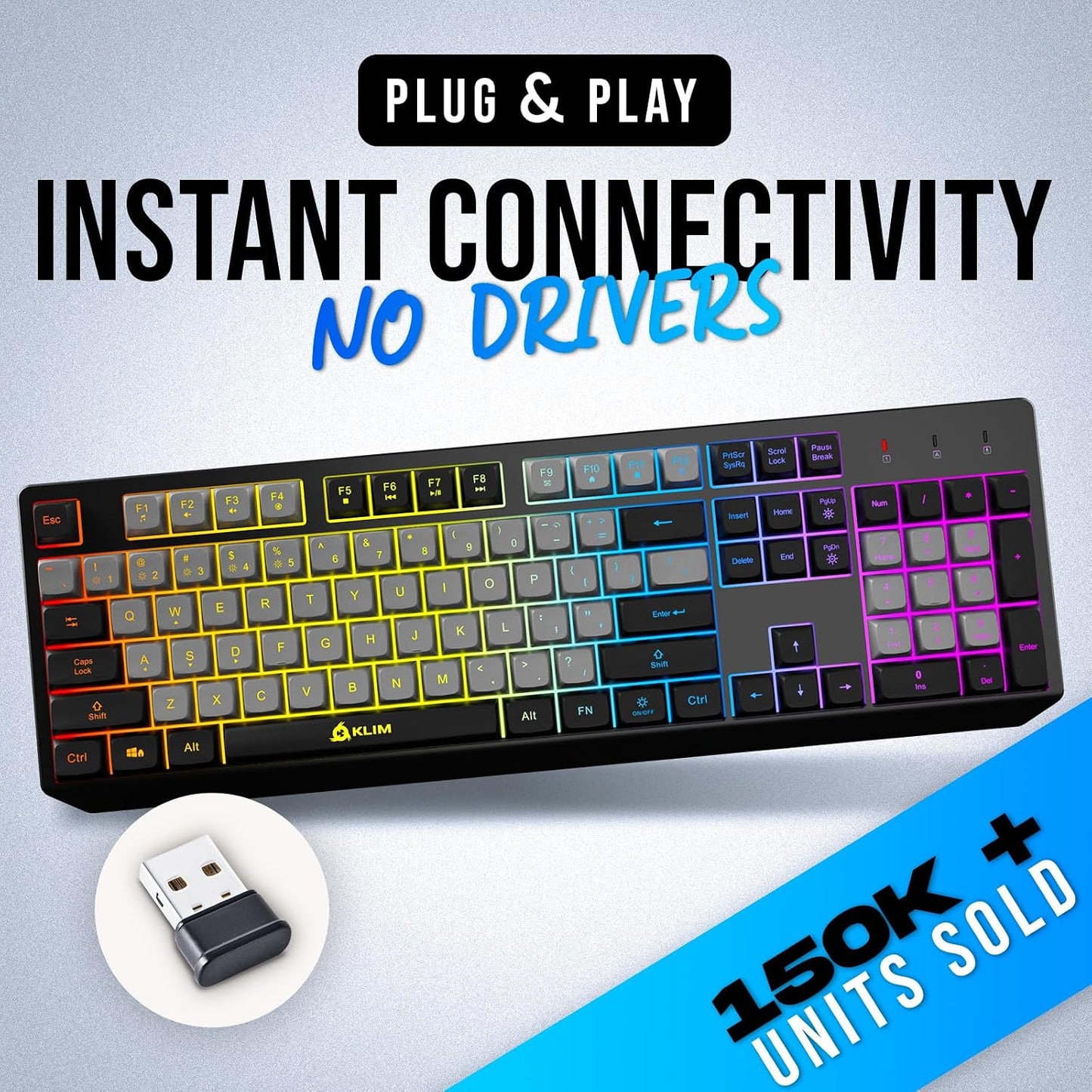 Teclado inalámbrico KLIM Chroma \u2013 RGB retroiluminado para jueg...