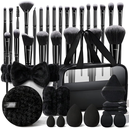 HGHDBT Juego de 40 pinceles de maquillaje negros Kit de maquillaje...