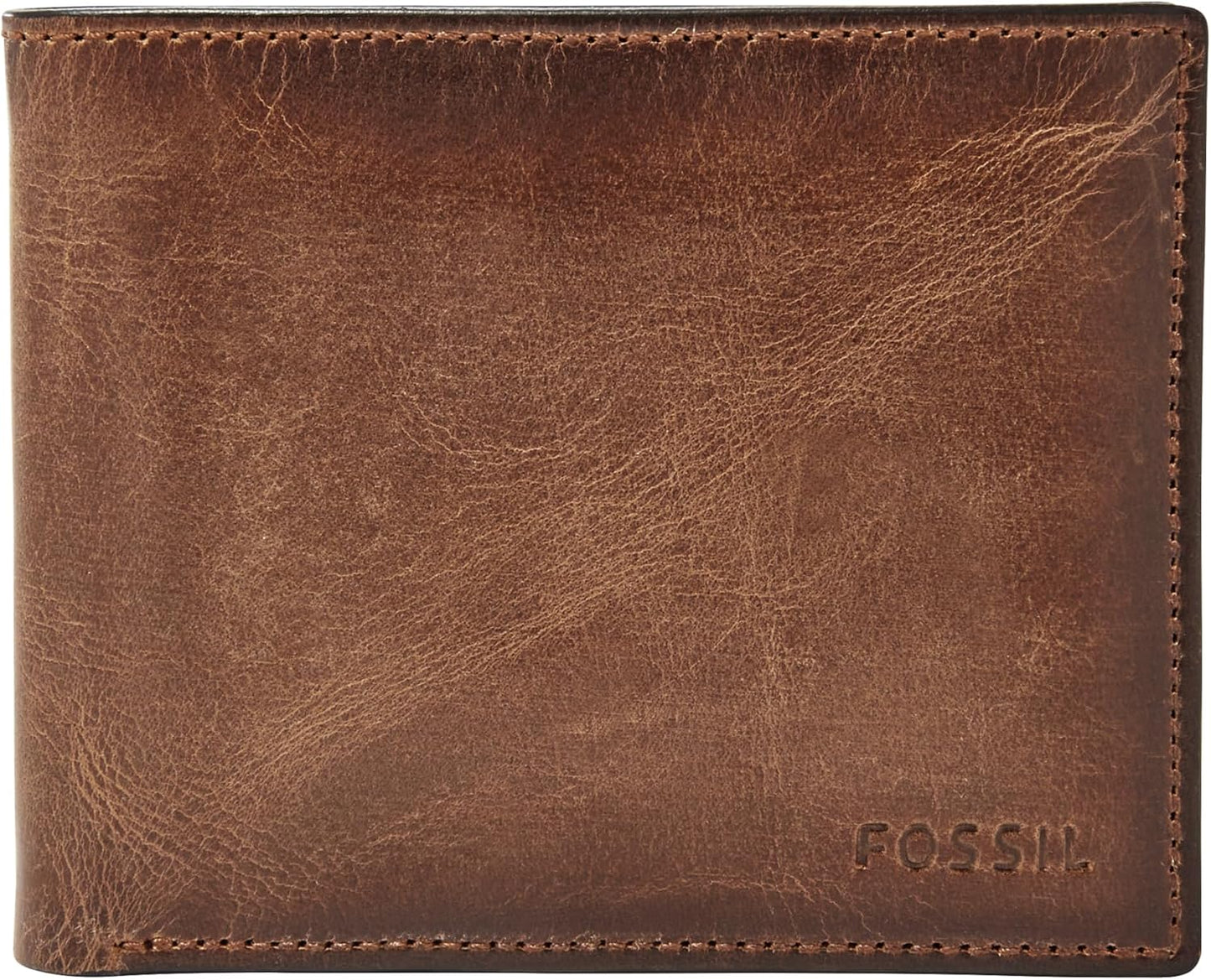 Cartera plegable de cuero Fossil Derrick con bloqueo de RFID para h...