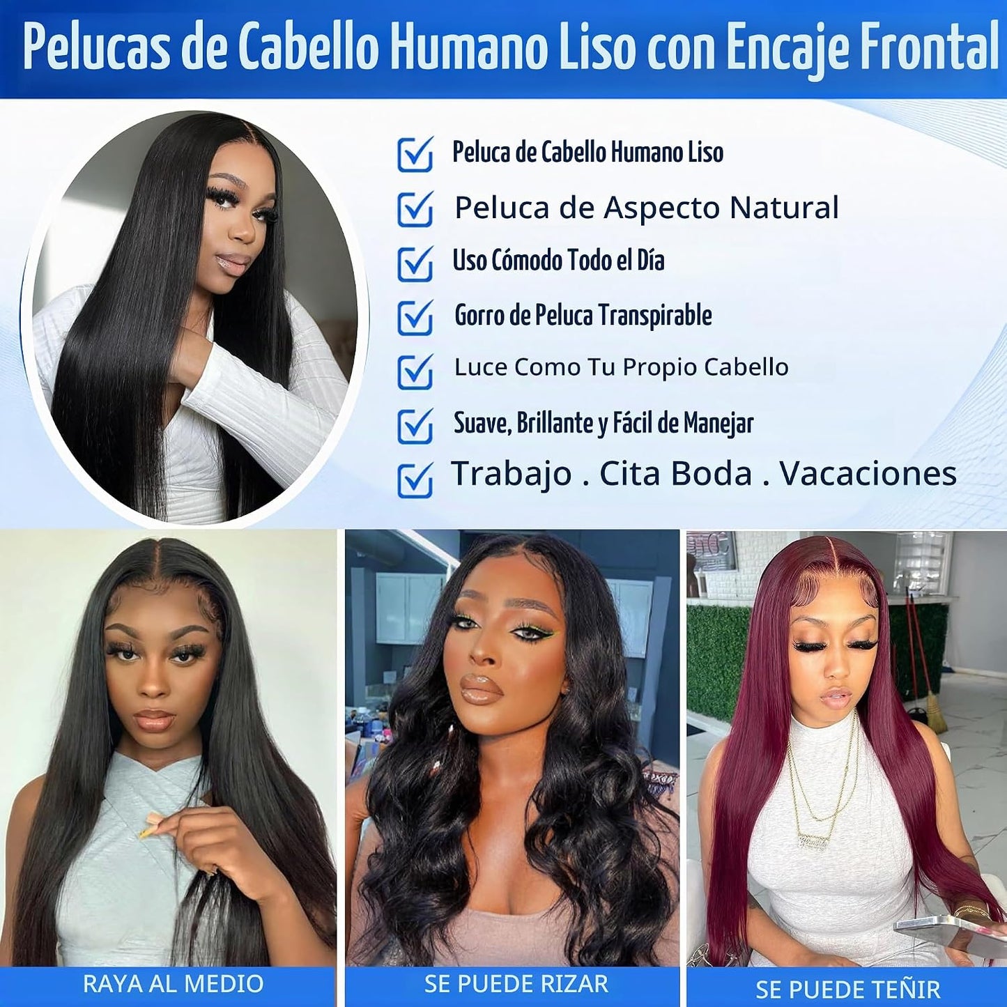 SupWig Peluca de cabello humano lacio con encaje frontal de 13 x 4...
