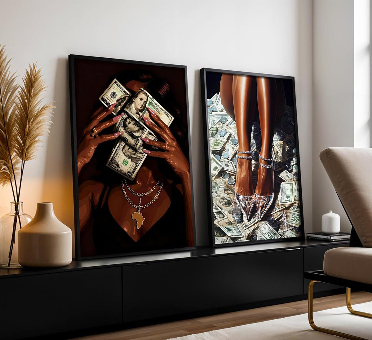 Arte de pared moderno de chica negra con dinero, imágenes de mujere...