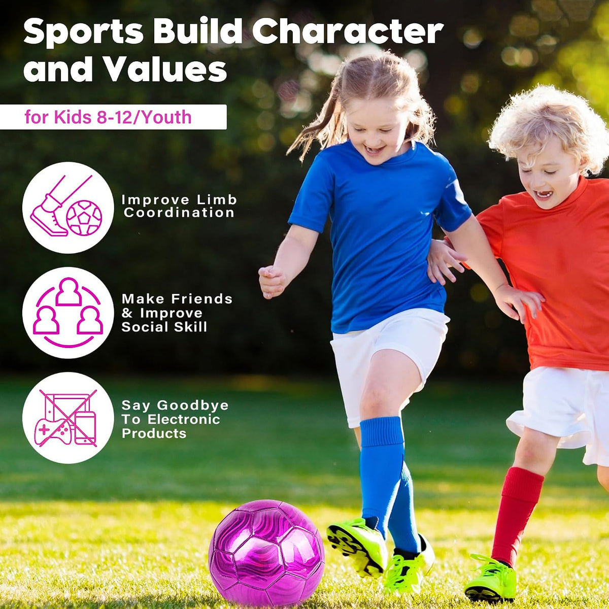 Champhox Pelota de fútbol tamaño 4 con purpurina rosa - Pelota de f...