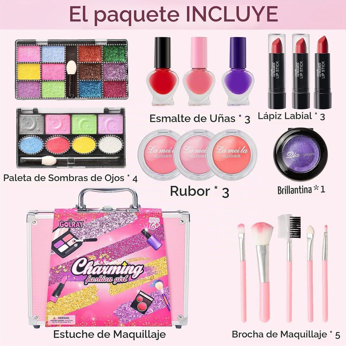 Golray - Kit de maquillaje infantil para niñas, juego de maquillaje...