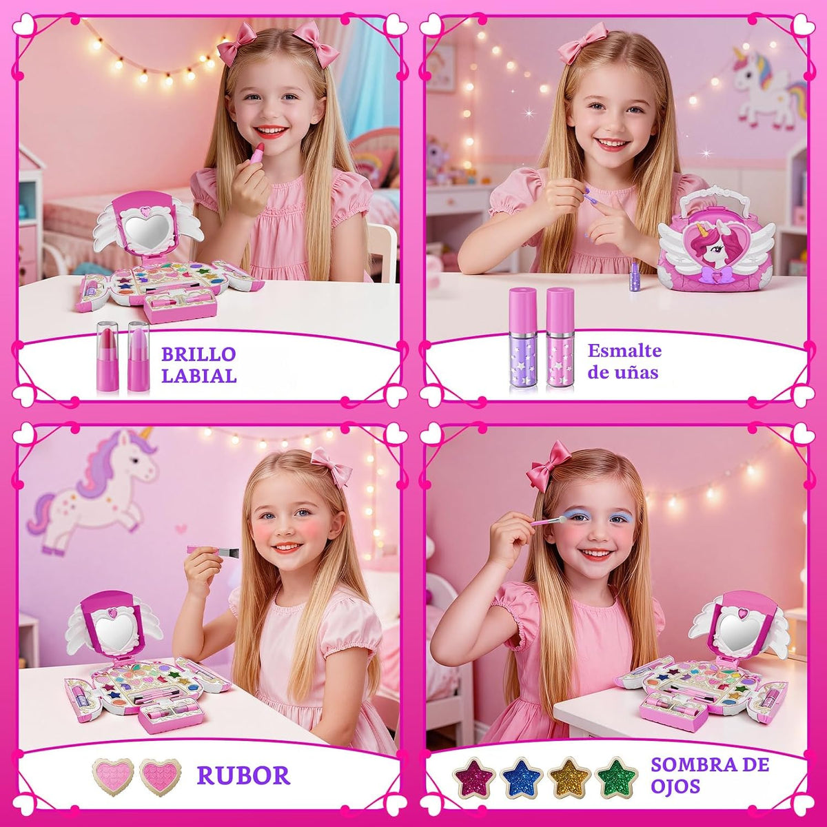 Kit de maquillaje de unicornio para niños con espejo y correa, jueg...