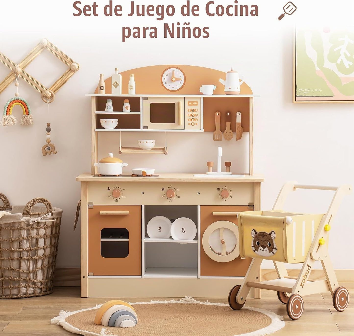 ROBUD Cocina de Juguete de Madera para Niños Pequeños, Set de Cocin...