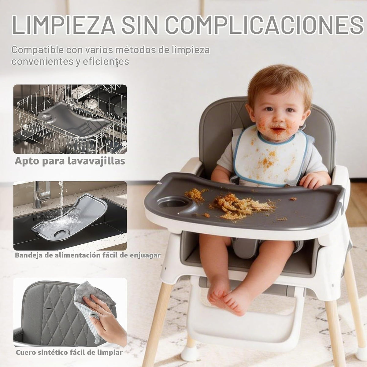 Silla alta 4 en 1 para bebés y niños pequeños, asiento elevador con...