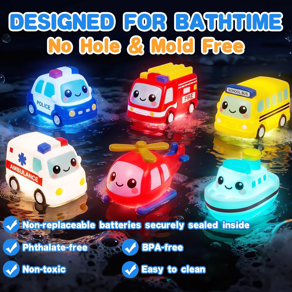 Qirptey Juego de juguetes de baño para bebés iluminados y juguetes...