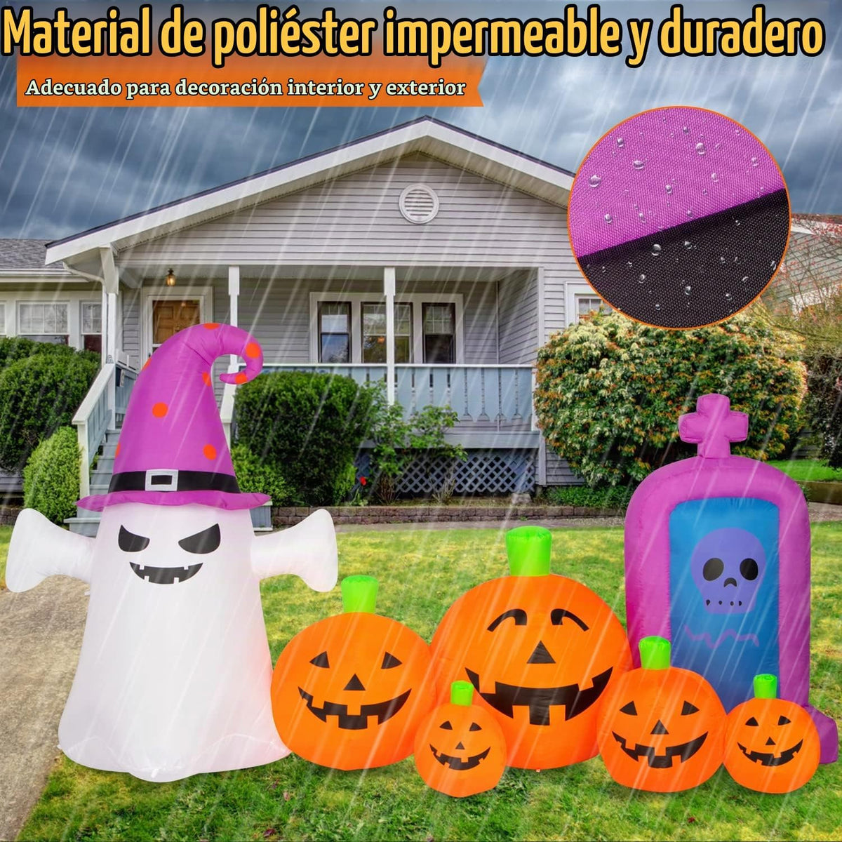 Decoraciones de Halloween para exteriores, calabaza inflable de 8 p...