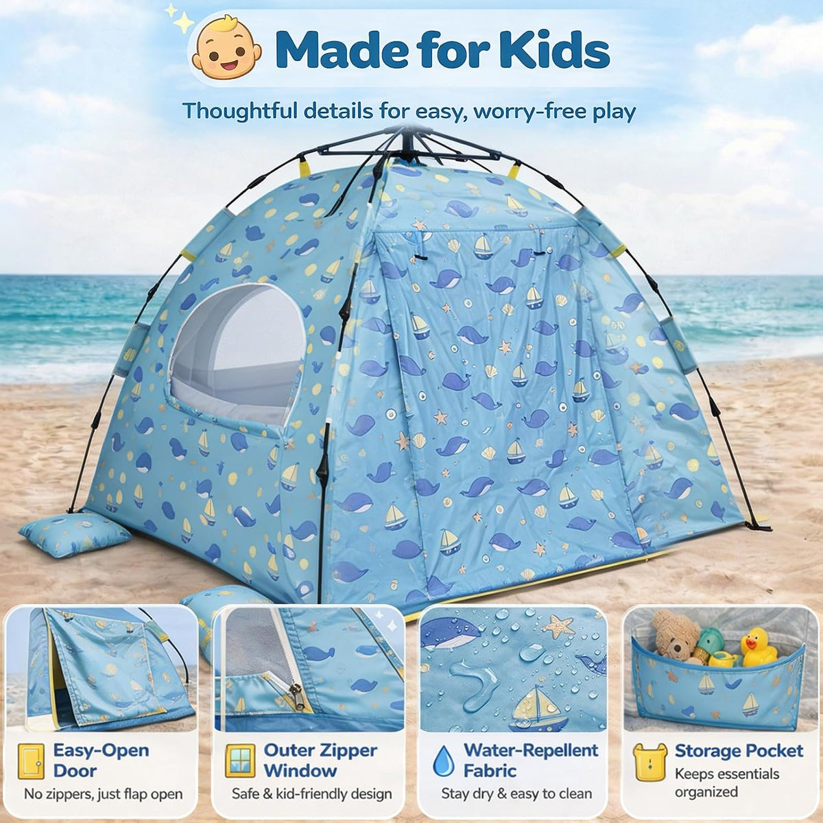 Tienda de campaña de playa para bebés con protección UV UPF 50+, in...