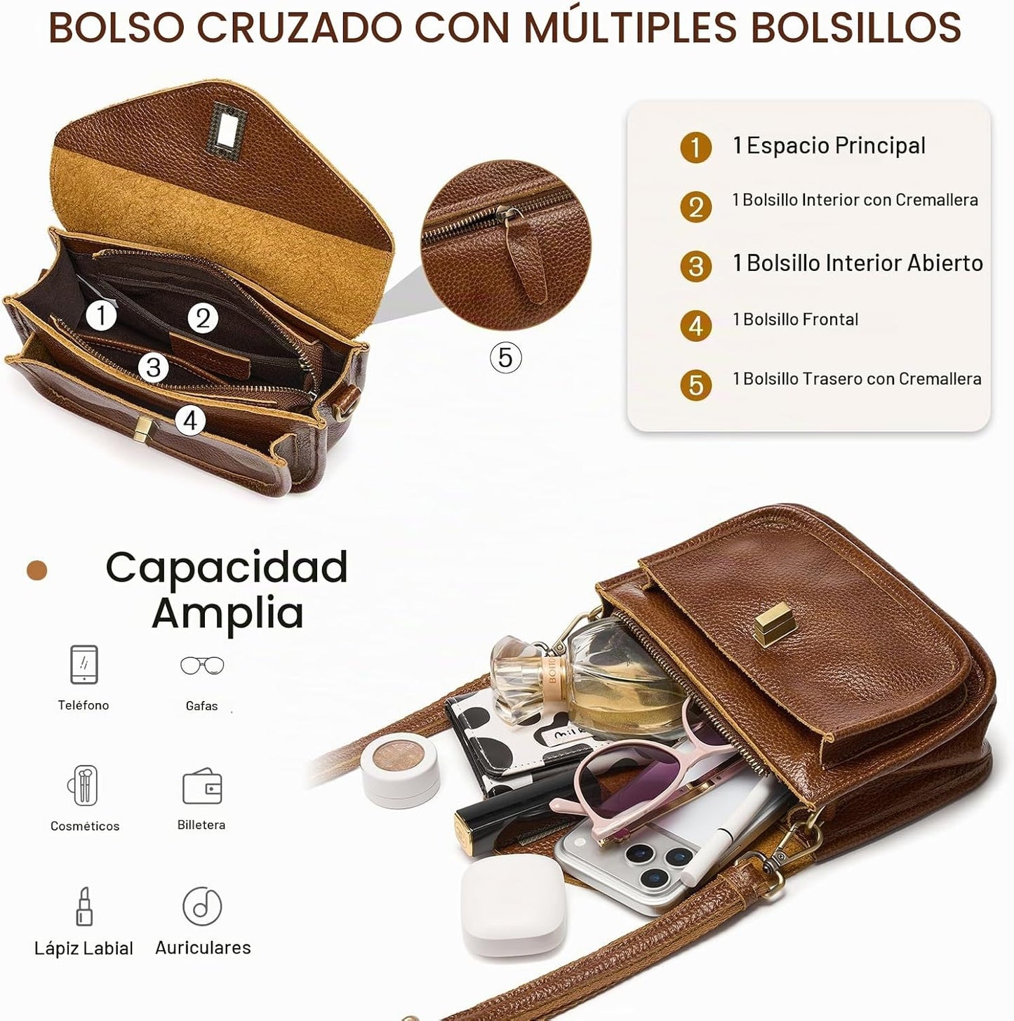 UEIRY Bolsos bandolera de cuero genuino para mujer, bolsos cruzados...