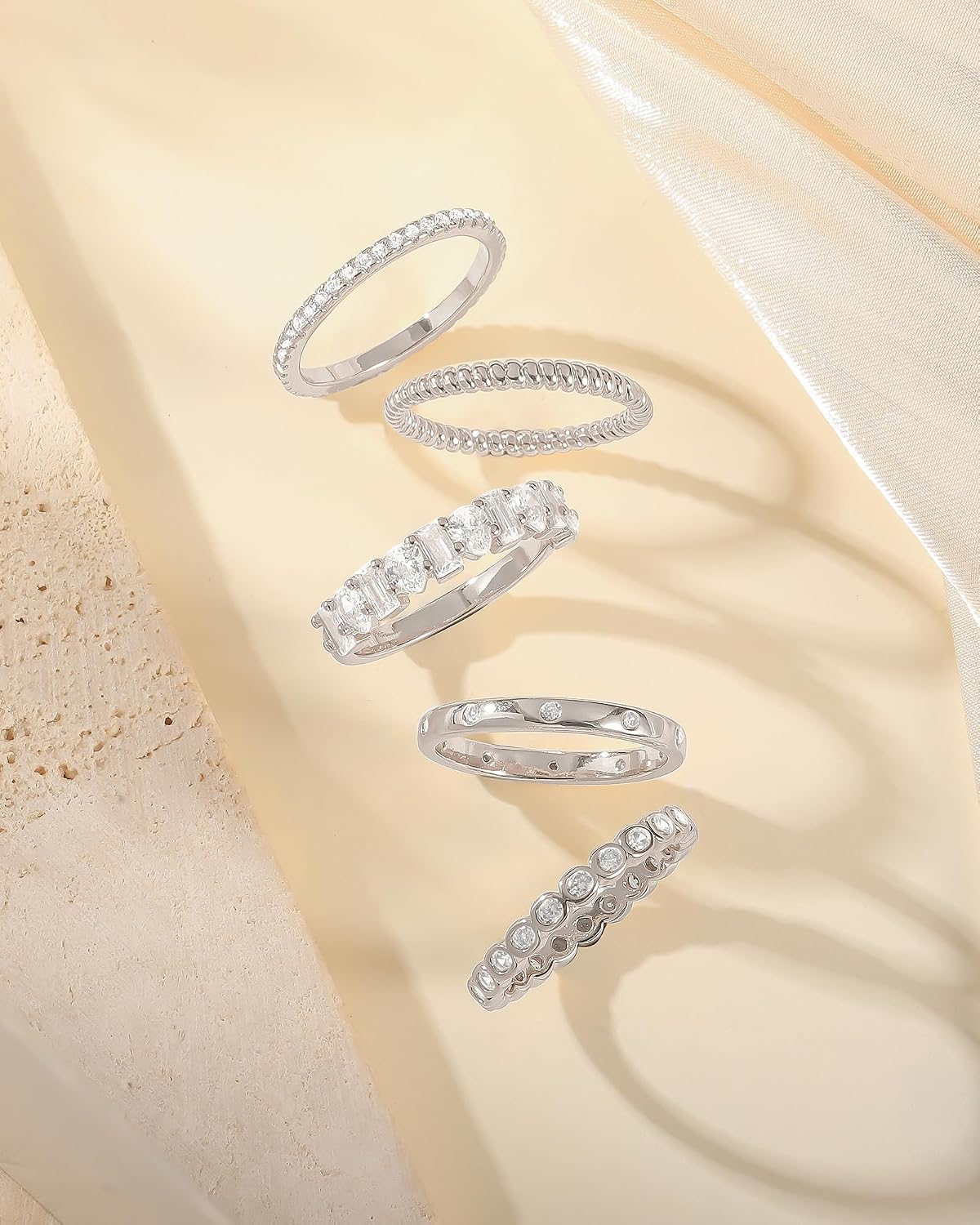 Anillos apilables de oro para mujer, no se deslustra, chapados en o...