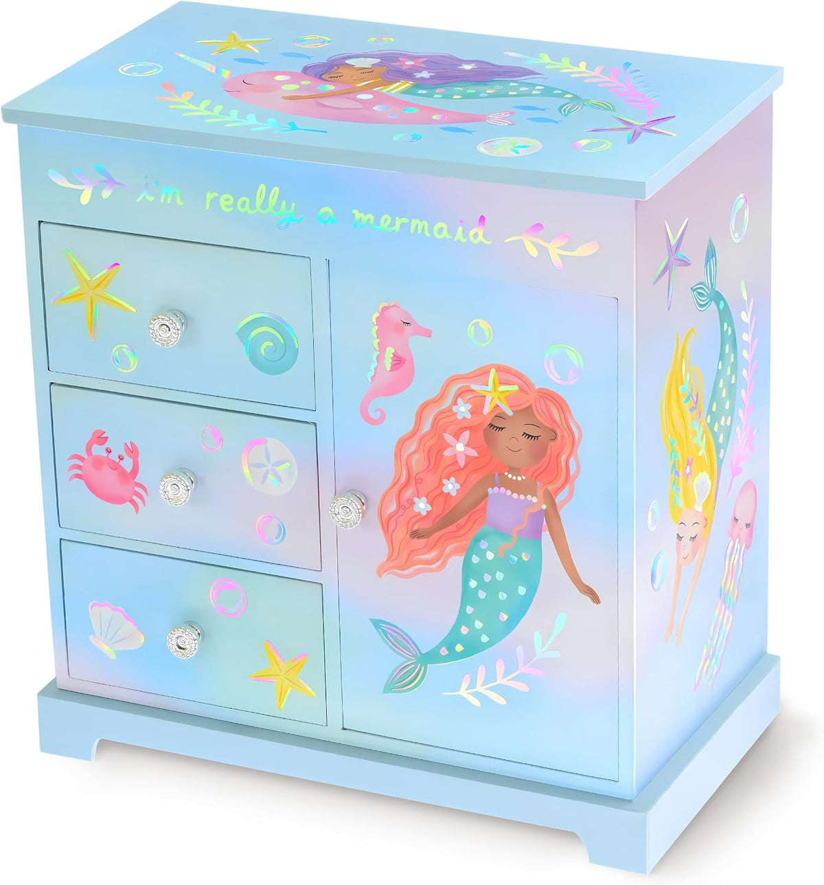 Giggle &amp; Honey Joyero musical de sirena para niñas, caja de mús...